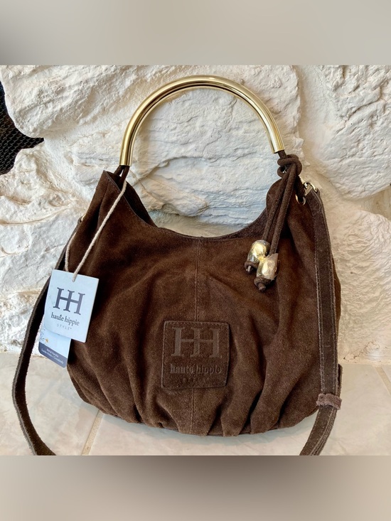 Haute Hippie Handbags - NWT Haute Hippie Brown Suede Hobo Bag/Crossbody with Gold Arched Handle